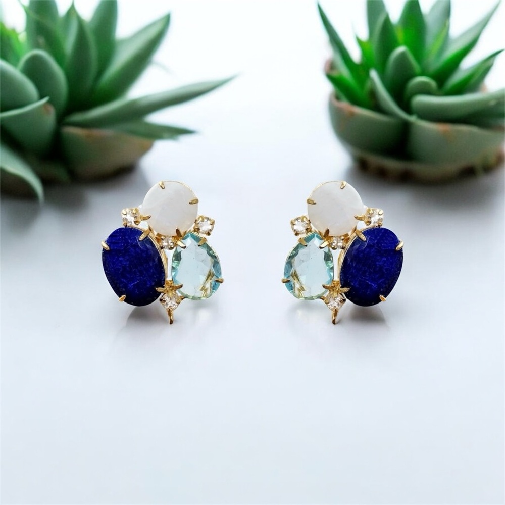 Elegant Gold and Blue Gemstone Earrings